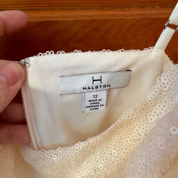 Size 12 Halston Cream Sequined Dress - Picture 3 of 4